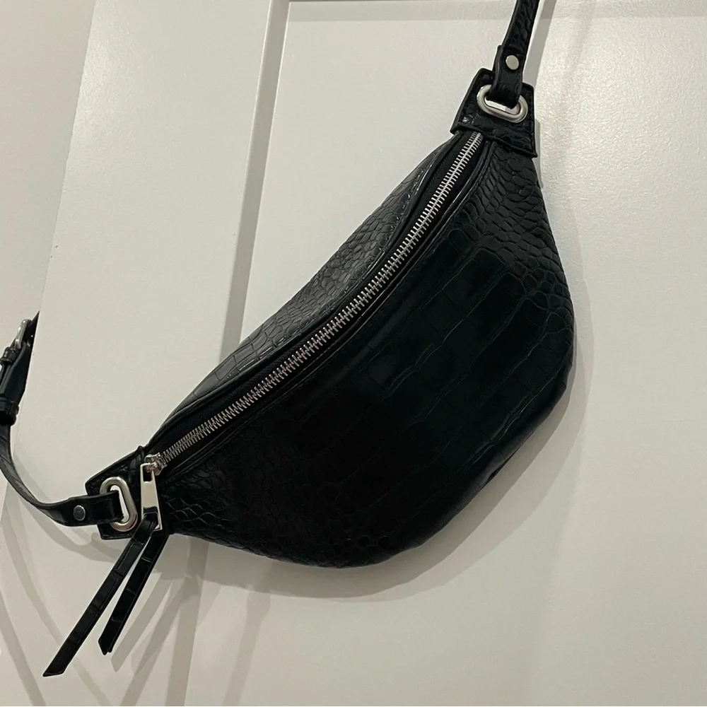 The Drop Black Croc Embossed Leather Belt Bag / Crossbody - Picture 2 of 5